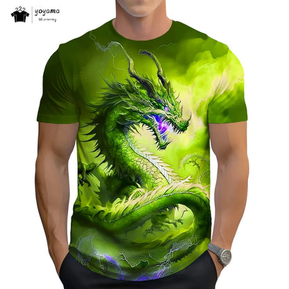 Herren-T-Shirt mit Drachenmuster, kurzärmeliges Fashion-Streetwear-Shirt, Rundhals-Top mit trendigem 3D-Tierprint, locker und vielseitig, Herrenbekleidung