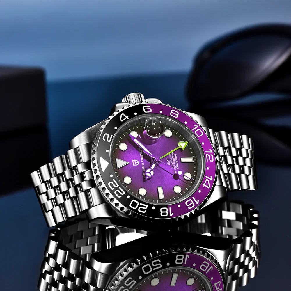 Pagani Design GMT Mechanical Men’s Watch – Luxury model with sapphire crystal, stainless steel case and ceramic bezel – Automatic men’s watch, business style