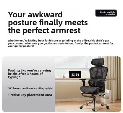 Přenosná minimalistická ergonomická židle s 10D područkami – počítačová, kancelářská, studijní a herní židle Gravity, pevná a odolná