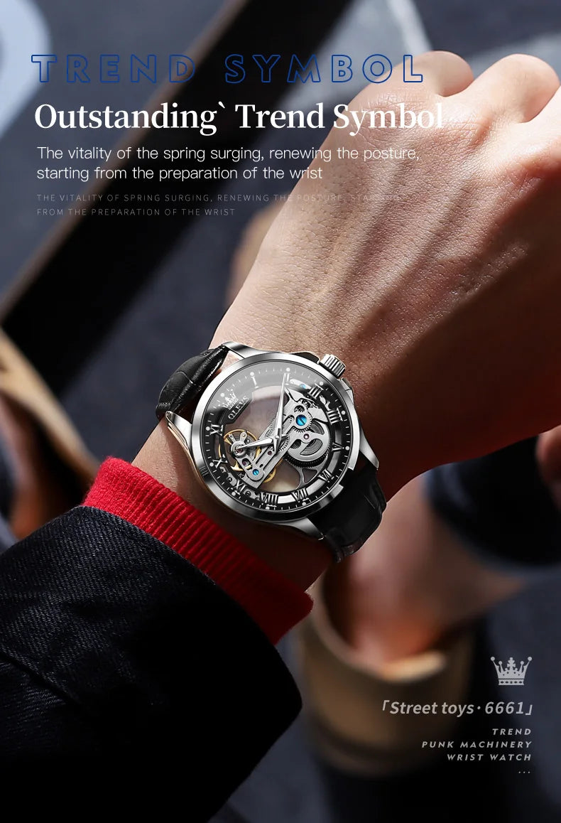 OLEVS 6661 Men Top Brand Watch Luxury All Transparent Hollow Men Mechanical Watch Original Fashion Waterproof Classic Men Watch