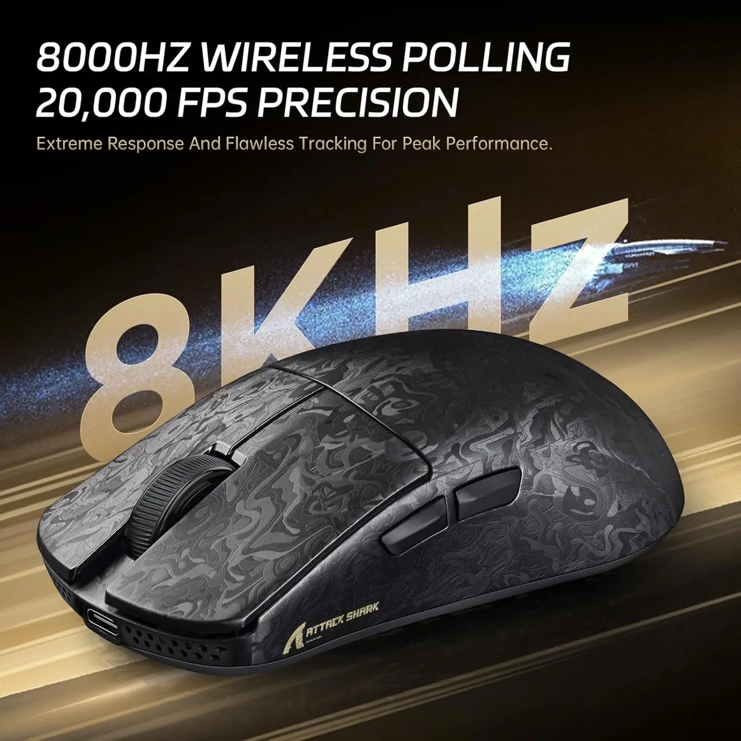 ATTACK SHARK R11 ULTRA 49g Carbon Fiber 8000Hz Ασύρματο Gaming Ποντίκι, 42000 DPI, 20000 FPS, PAW3950MAX, Nordic 52840 Chip