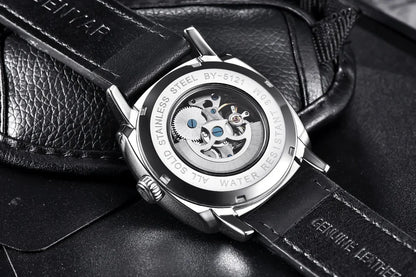 BENYAR Watch for Men Luxury Skeleton Tourbillon Automatic Mechanical Mens Watch 30M Waterproof Leather Strap Sports Reloj Hombre