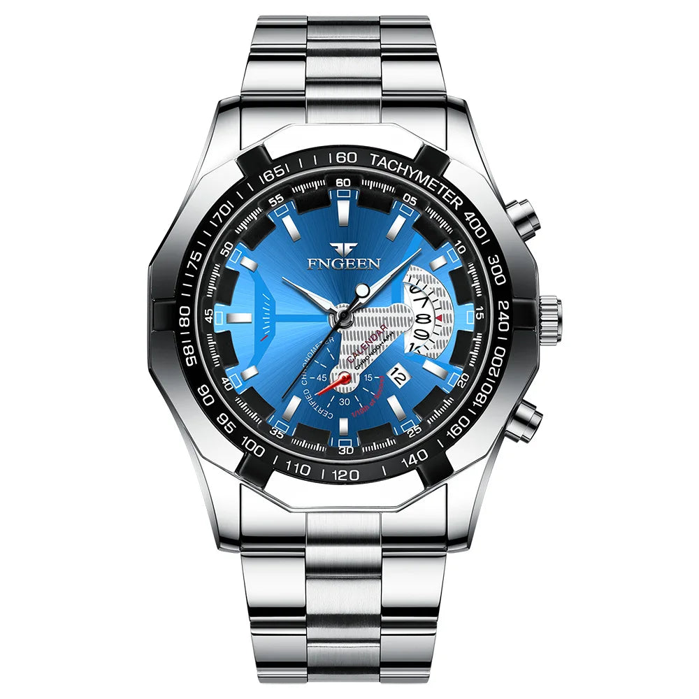 Orologio da polso al quarzo di lusso BINBOND da uomo, luminescente, impermeabile, con datario automatico, in acciaio inossidabile
