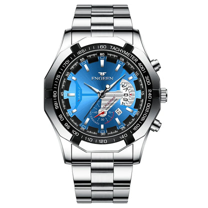 Orologio da polso al quarzo di lusso BINBOND da uomo, luminescente, impermeabile, con datario automatico, in acciaio inossidabile