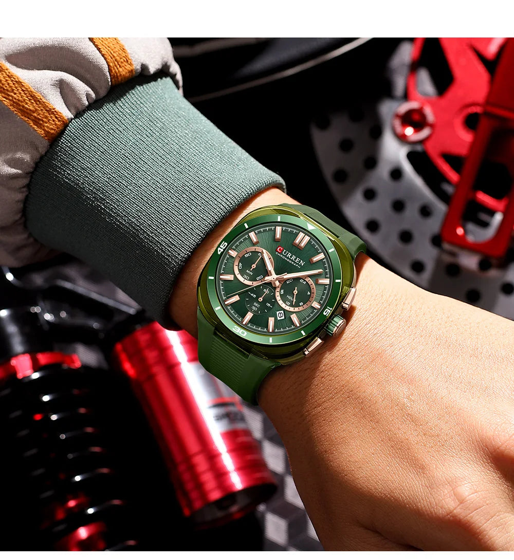 Reloj para hombre CURREN: nuevo modelo de lujo con mecanismo de cuarzo, correa de silicona, estilo deportivo, multifunción, resistente al agua, luminiscente, con indicador de fecha y cronómetro.
