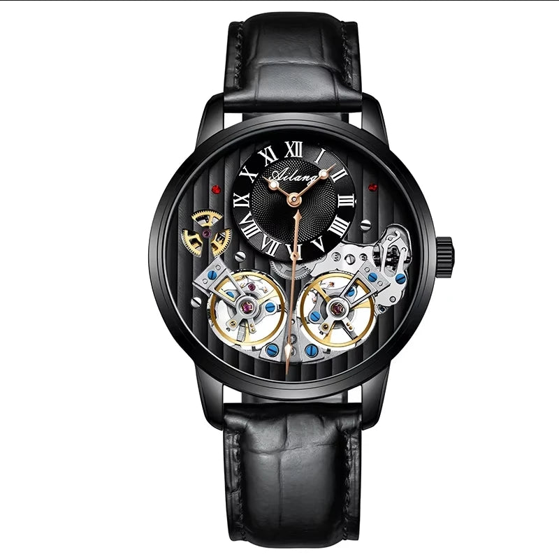 AILANG watch men's advanced expensive automatic mechanical watch Rome double tourbillon waterproof watch.