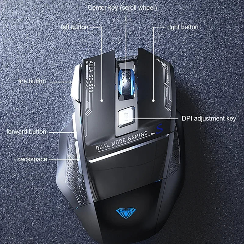 AULA SC550 Wireless Gaming Mouse Dual-mode Rechargeable Luminous Mechanical gaming mouse for Desktop/laptop E-sports USB Mouse