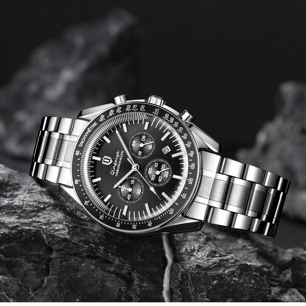 Montre à quartz pour homme, de marque de luxe, étanche et luminescente, en acier inoxydable, dotée d'un chronographe 24 heures et d'un affichage de la date – Montre élégante pour homme