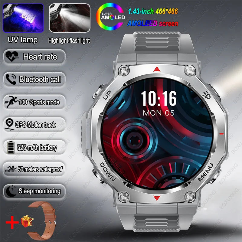 T-Rex 3 Military Smartwatch for Men  GPS Sports Tracker, 5ATM Waterproof, Heart Rate Monitor & Bluetooth Calling