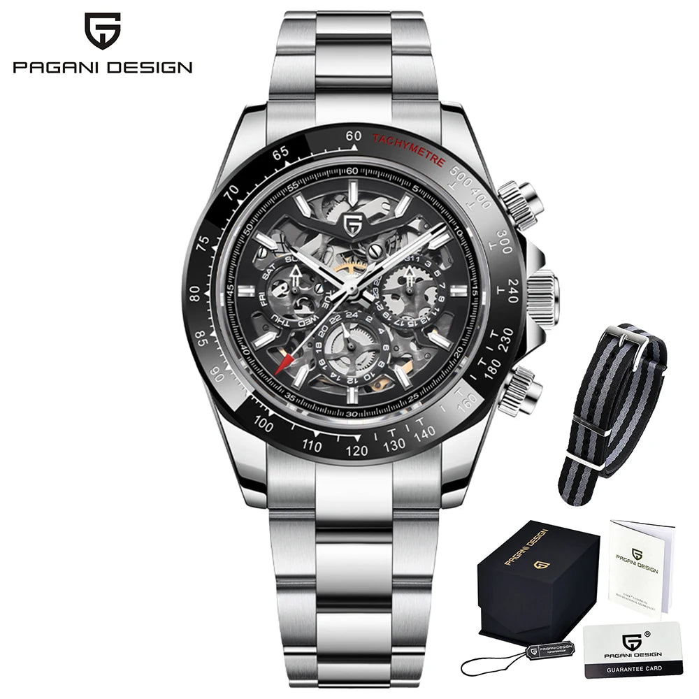 PAGANI DESIGN Men's Automatic Mechanical Watch Stainless Steel Waterproof Sport 10Bar Luxury Casual Watch for Men Reloj Hombre