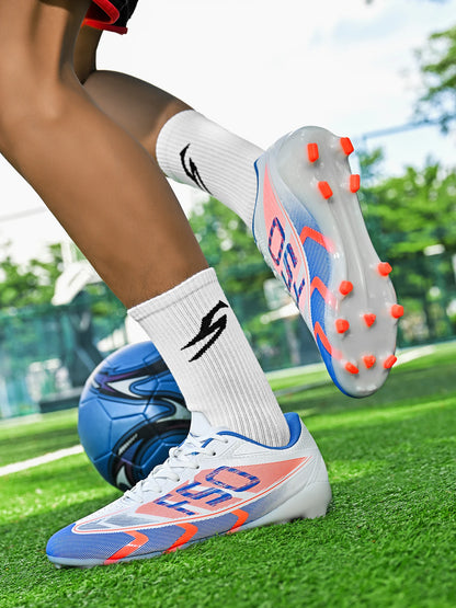 Chaussures de football pour adultes, modèle AG FG, avec crampons longs renforcés, empeigne respirante en PU, chaussures de football unisexes pour matchs sur gazon synthétique.