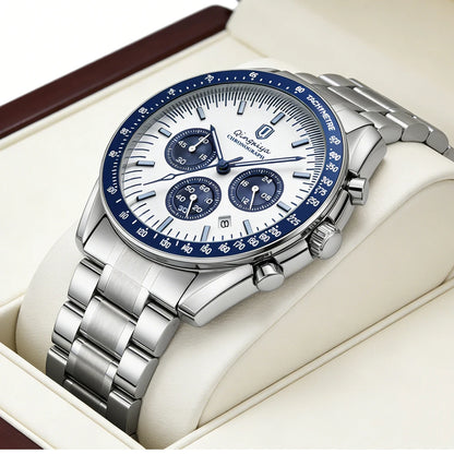 Montre à quartz pour homme, de marque de luxe, étanche et luminescente, en acier inoxydable, dotée d'un chronographe 24 heures et d'un affichage de la date – Montre élégante pour homme
