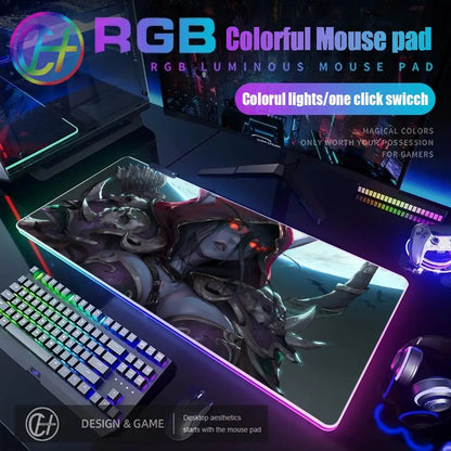World of Warcraft Sylvanas Mouse Pad RGB Gaming Mouse Pad Desk Mat HD Gamer Large LED Light XXL MousePads PC Computer Carpet