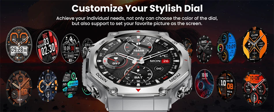 T-Rex 3 Military Smartwatch for Men  GPS Sports Tracker, 5ATM Waterproof, Heart Rate Monitor & Bluetooth Calling