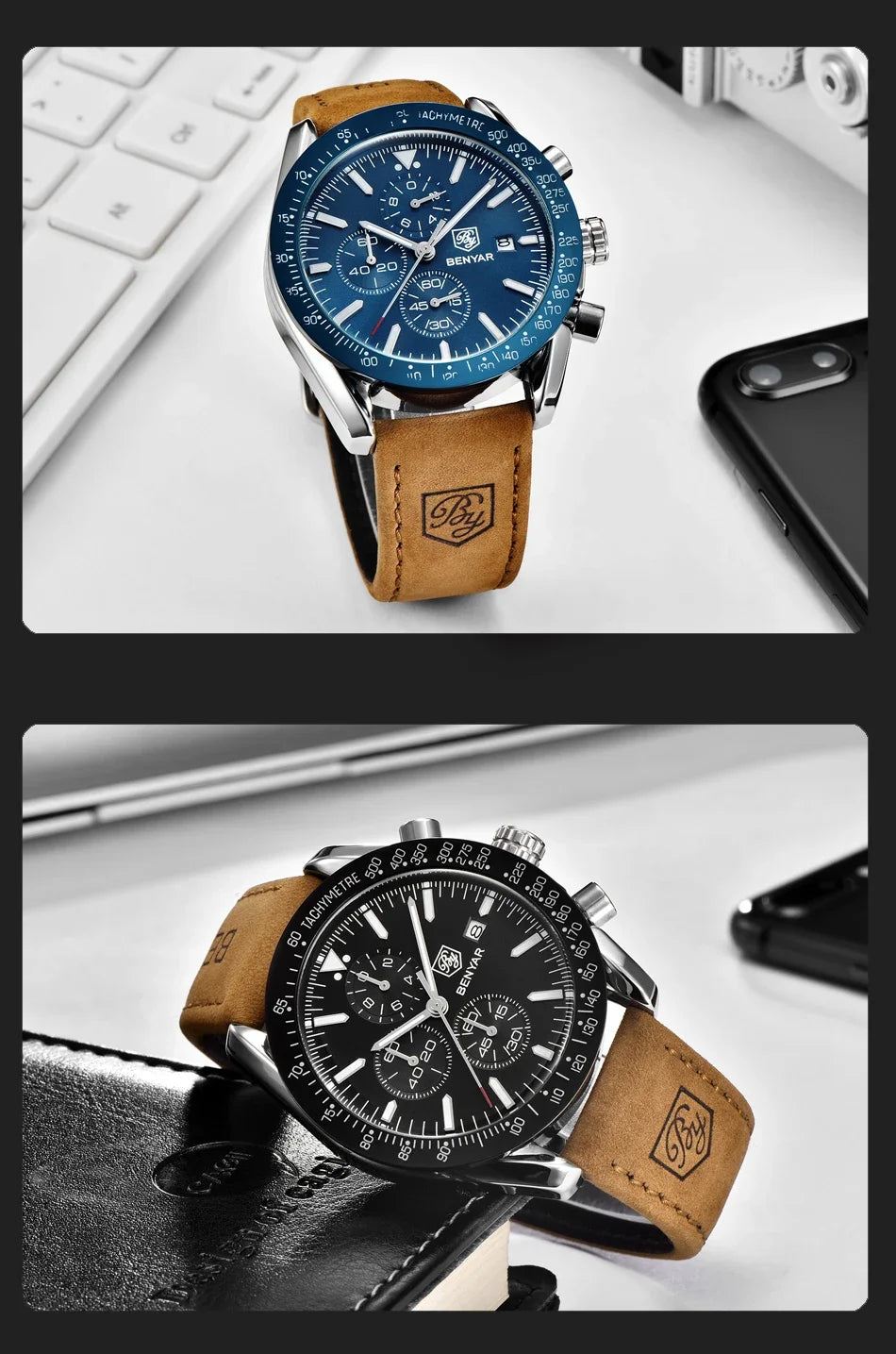 Montre homme BENYAR 5140, montre de sport décontractée, montre à quartz de luxe étanche, chronographe militaire de marque haut de gamme.