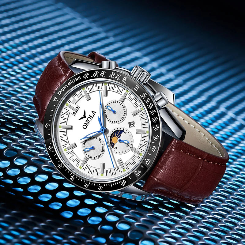 ONOLA Men’s Mechanical Watch – A luxury automatic watch with a casual style, featuring a leather strap and an openwork dial