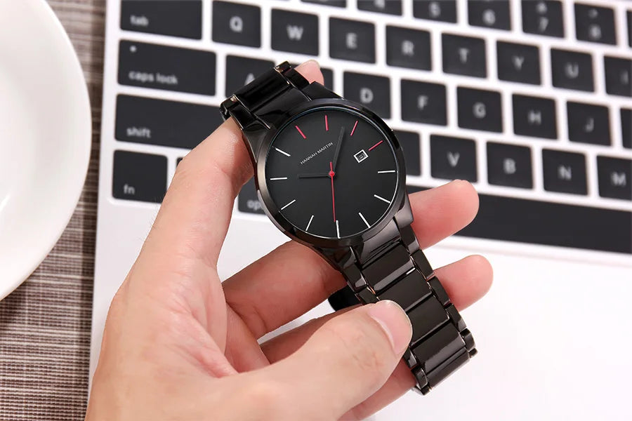 Hannah Martin herreur, rustfrit stålhus, kvartsurværk, urskive på 41 mm, professionelt design, med kalenderfunktion (imitation)
