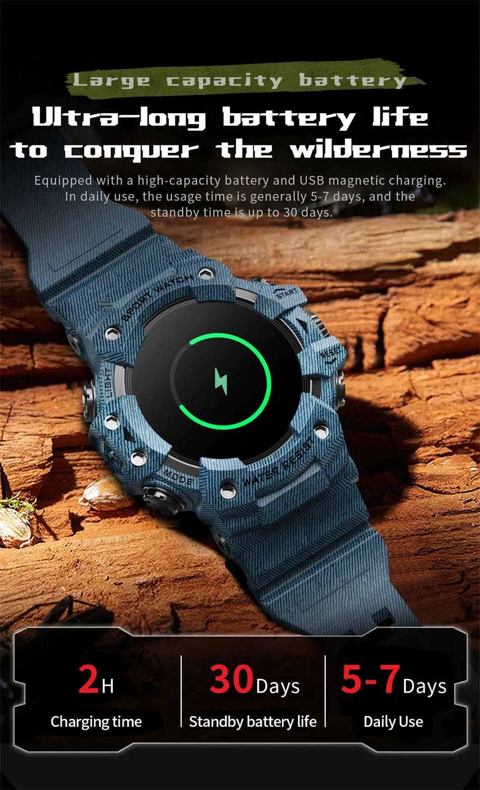 New Military Sports Smart Watch Men 100+ Sports Outdoor Fitness Compass Heart rate BT Call Waterproof Smartwatch For iOS Android
