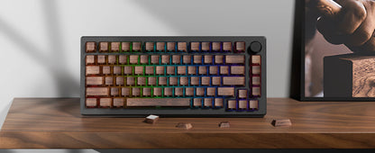 Grano de madera, tecla translúcida de cerezo con grabado lateral en PBT, 126 teclas, personalizada para teclado mecánico 60/84/98/108