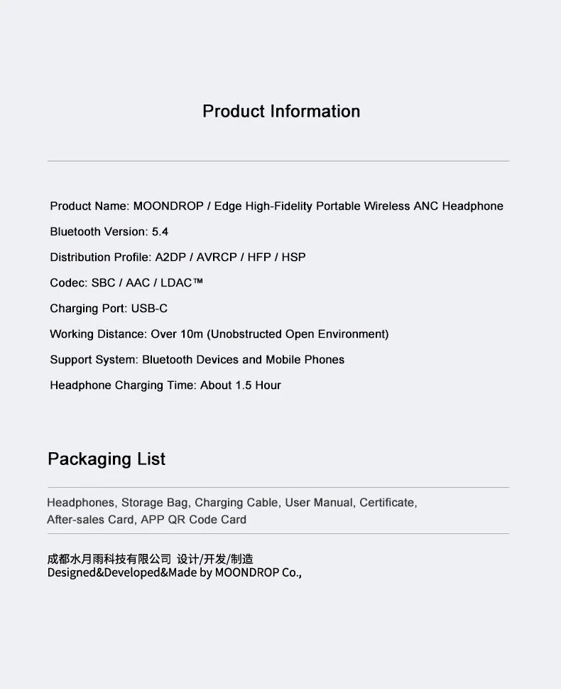 MOONDROP EDGE High-Fidelity Portable Wireless ANC Headphone Bluetooth 5.4 LDAC headset