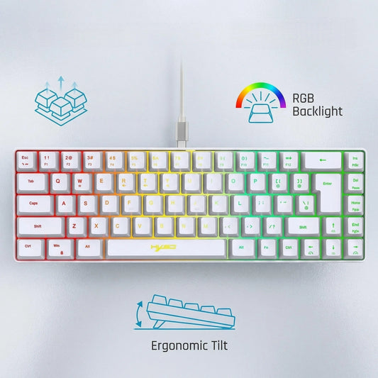 Ultra-Compact 65% Size Gaming Membrane Keyboard, Ergonomic RGB Backlit, Portable 68-Key Wired Office Keyboard with USB Plug-in