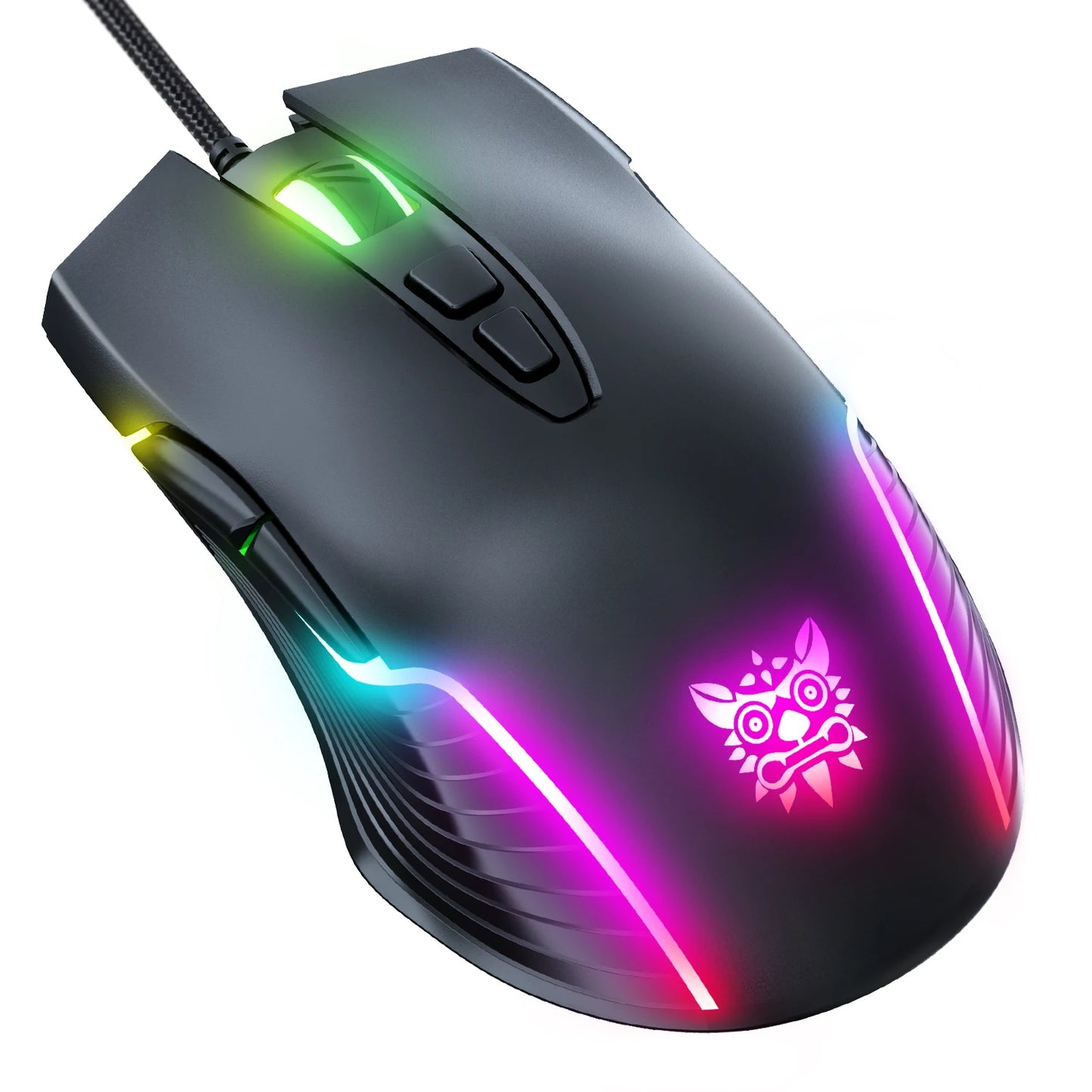 Drátová herní myš ONIKUMA, 6 úrovní nastavení, 6400 DPI, 7 programovatelných tlačítek, 7 režimů RGB osvětlení, ergonomická myš pro PC hráče