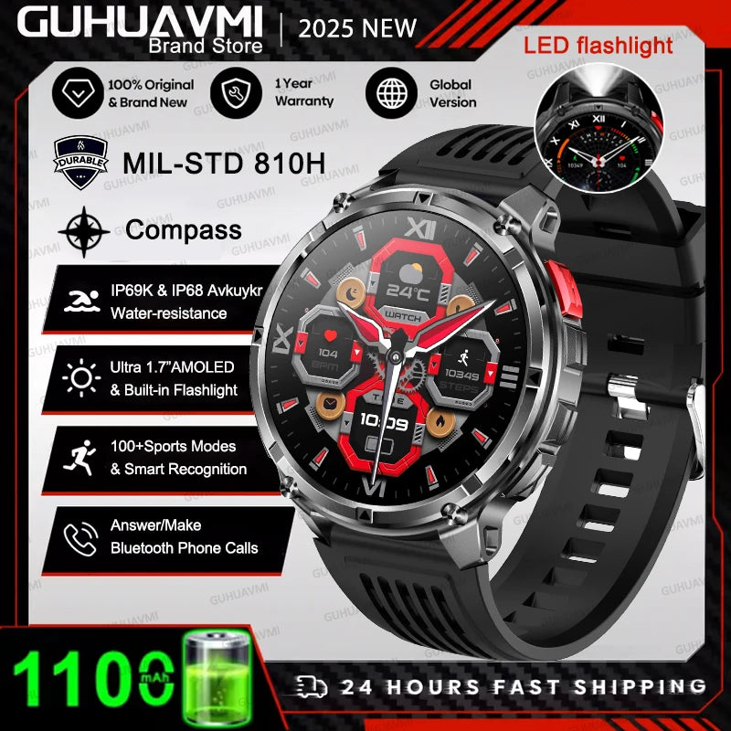 2026 T-Rex 3 Style Smartwatch for Men  1100mAh Battery, GPS, 10ATM Waterproof, Bluetooth Calling & Sports Tracker
