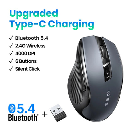 UGREEN Mouse Wireless Ergonomic Mouse 4000 DPI Silent 6 Buttons For MacBook Tablet Laptop Mute Mice Quiet 2.4G Mouse