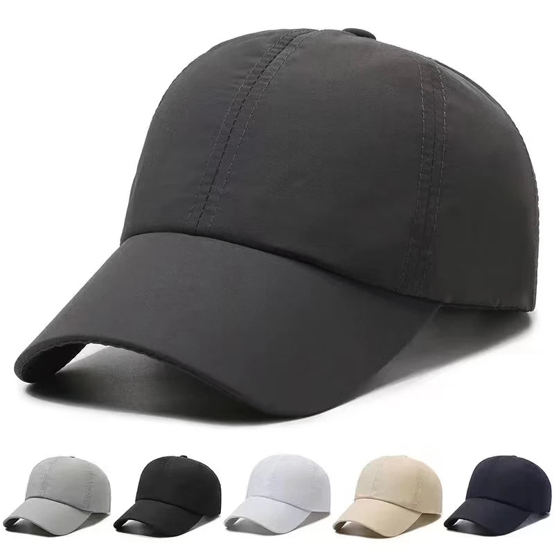 Summer Quick-dry Baseball Cap for Men Sun Hat Solid Color 100% Polyester Adjustable Cool Outdoor Riding Hiking Caps for Male