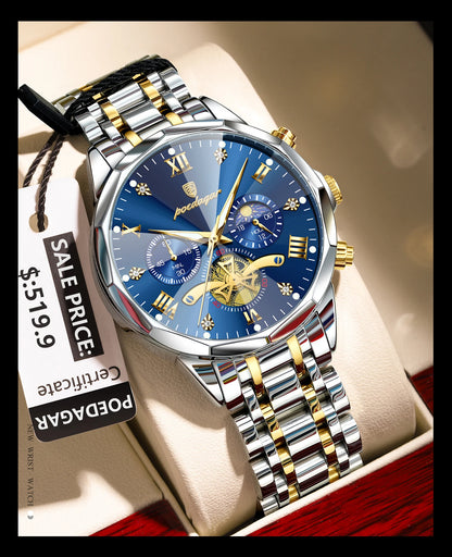 Montre homme de luxe POEDAGAR, chronographe lumineux étanche, en acier inoxydable, à quartz.