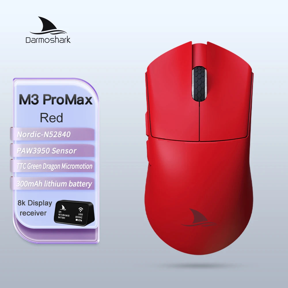 Геймърска мишка Darmoshark M3Pro 2.4G BT безжична Tri-Mode, сензор PAW3395, N52840, 26000DPI, за голяма ръка, макро драйвер, мишка за игри