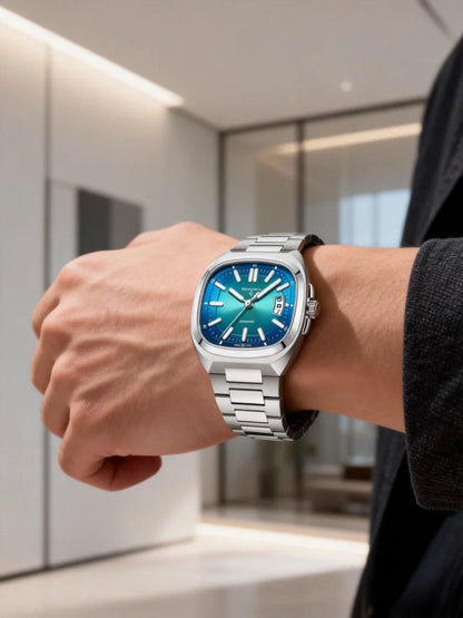 Shanghai Watch automatikus mechanikus, négyzet alakú számlapos férfi karóra, világító, 50 m-ig vízálló, dátumkijelzős, alkalmi karóra SH018