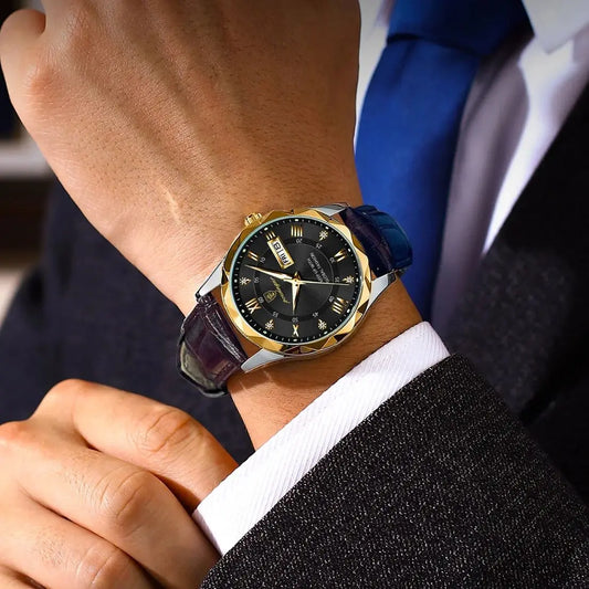 Orologio da uomo POEDAGAR, modello originale di lusso: impermeabile, luminescente, con indicazione della data e del giorno. Orologio al quarzo dallo stile classico e professionale, dotato di cinturino in pelle.
