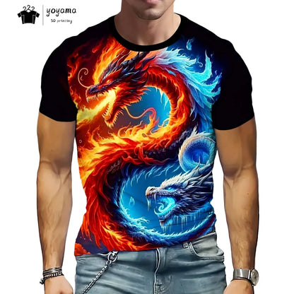 Herren-T-Shirt mit Drachenmuster, kurzärmeliges Fashion-Streetwear-Shirt, Rundhals-Top mit trendigem 3D-Tierprint, locker und vielseitig, Herrenbekleidung