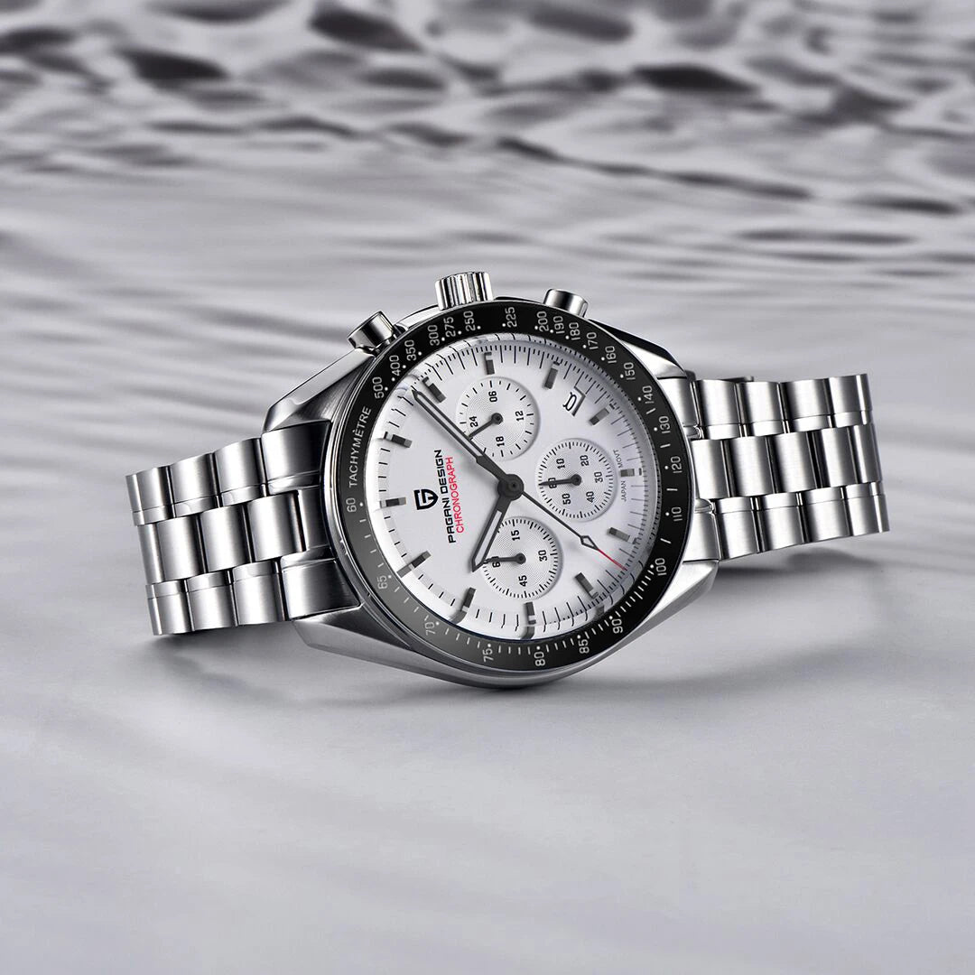 PAGANI DESIGN – Nouvelle montre à quartz de luxe pour homme, dotée d’un cadran à motif météorite, chronographe sportif, verre saphir avec traitement antireflet.