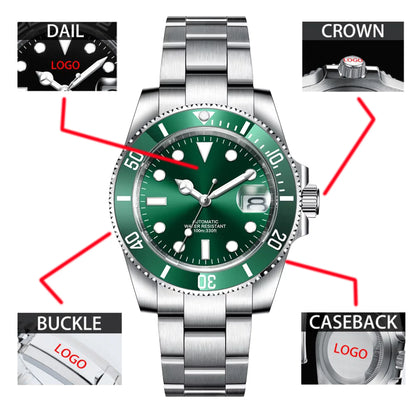 Customized Logo Men's Mechanical Automatic Wristwatch NH35 Movement 40mm Dial 100M Waterproof Sapphire Glass DIY Corgeut