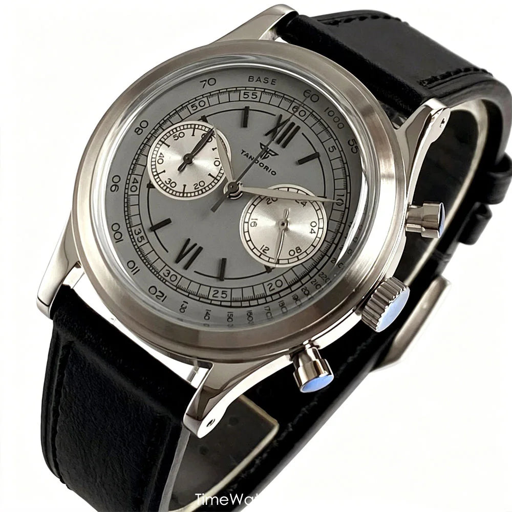 38mm Tandorio Retro Men's Watch Sport Watches Miyota OS20 Movement Chronograph Quartz Clock Black Dial Bubble Arched Glass