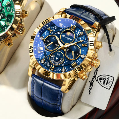 Reloj de pulsera de lujo POEDAGAR para hombre: cronógrafo deportivo, resistente al agua y luminiscente, con correa de piel y mecanismo de cuarzo
