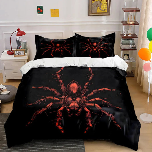 Bettbezug-Set mit rotem Spinnenmotiv und strukturierter Artwork-Optik, Digitaldruck, farbenfrohe Polyester-Bettwäsche mit Reißverschluss, Geschenk für Kinder