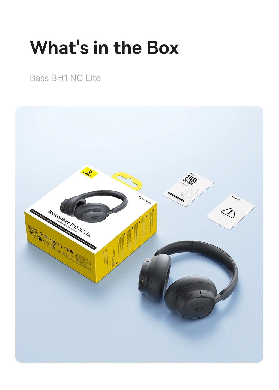 Baseus Bass EH10 NC Wireless Headphones Bluetooth 6.0 Noise Canceling 45dB Over Ear Headset Spatial Audio Earphone 80H Time