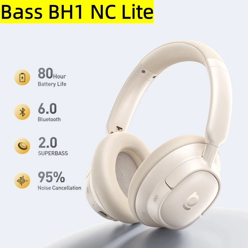 Baseus Bass EH10 NC Wireless Headphones Bluetooth 6.0 Noise Canceling 45dB Over Ear Headset Spatial Audio Earphone 80H Time