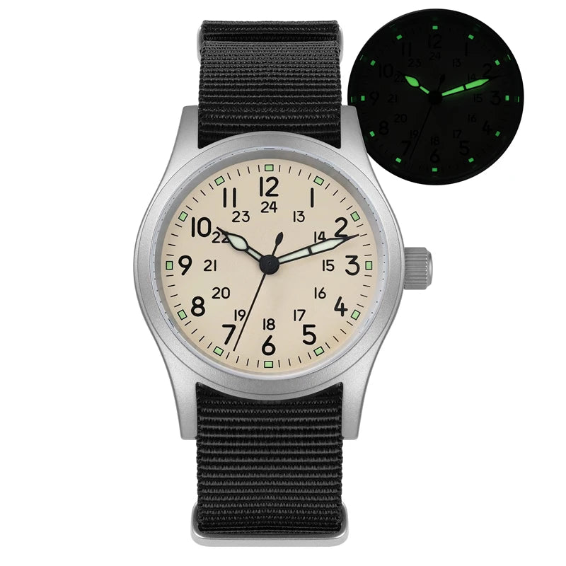 Militado ML05 Vintage Field Watch  VH31 Sweep Quartz Movement, Domed Sapphire Crystal, 38mm, Luminous & 100M Waterproof