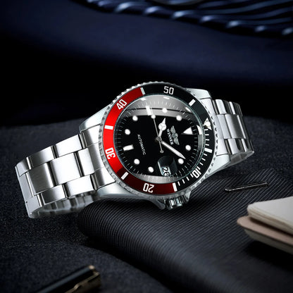 Classic mechanical watch for men – Luxury brand, business style, automatic movement, rotating bezel, luminescent dial, steel bracelet