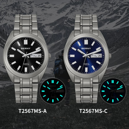 BERNY Titanium Watch for Men Super Light Weight Wristwatch Super Luminous Sapphire 10ATM Waterproof Sport Field Quartz Watches