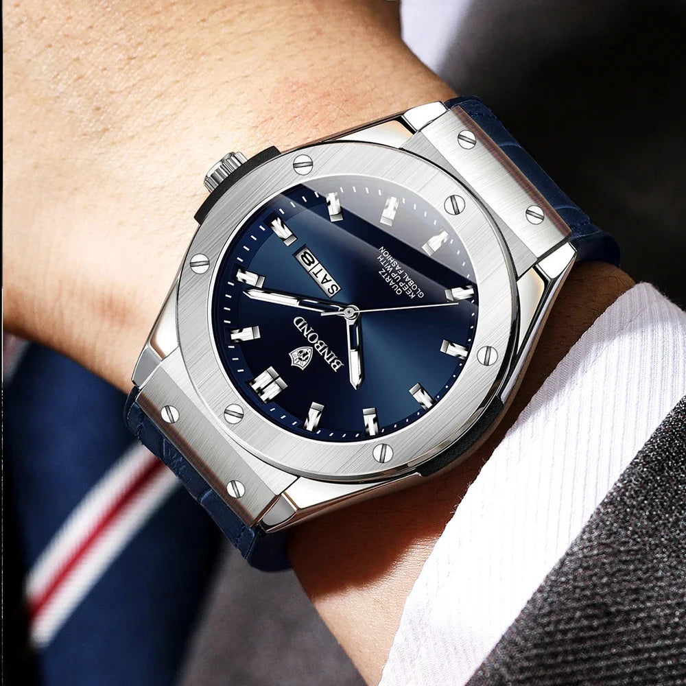 Montre pour homme, style décontracté, bracelet en cuir, modèle automatique ou à quartz, accessoire de luxe, idée cadeau idéale, montre-bracelet tendance.