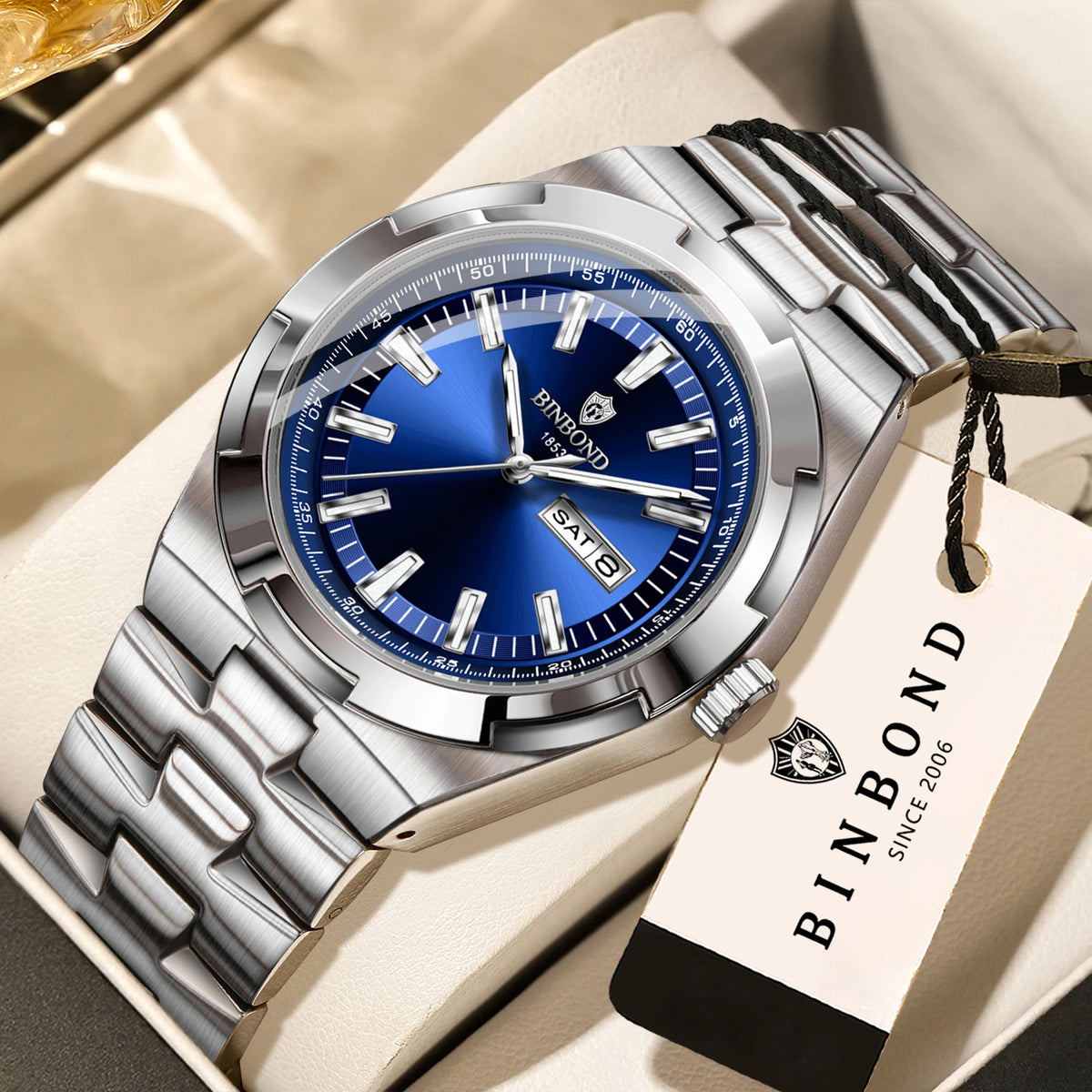 BINBOND stainless steel quartz watches for men – Luxury, water-resistant and luminescent watch – Original men’s model