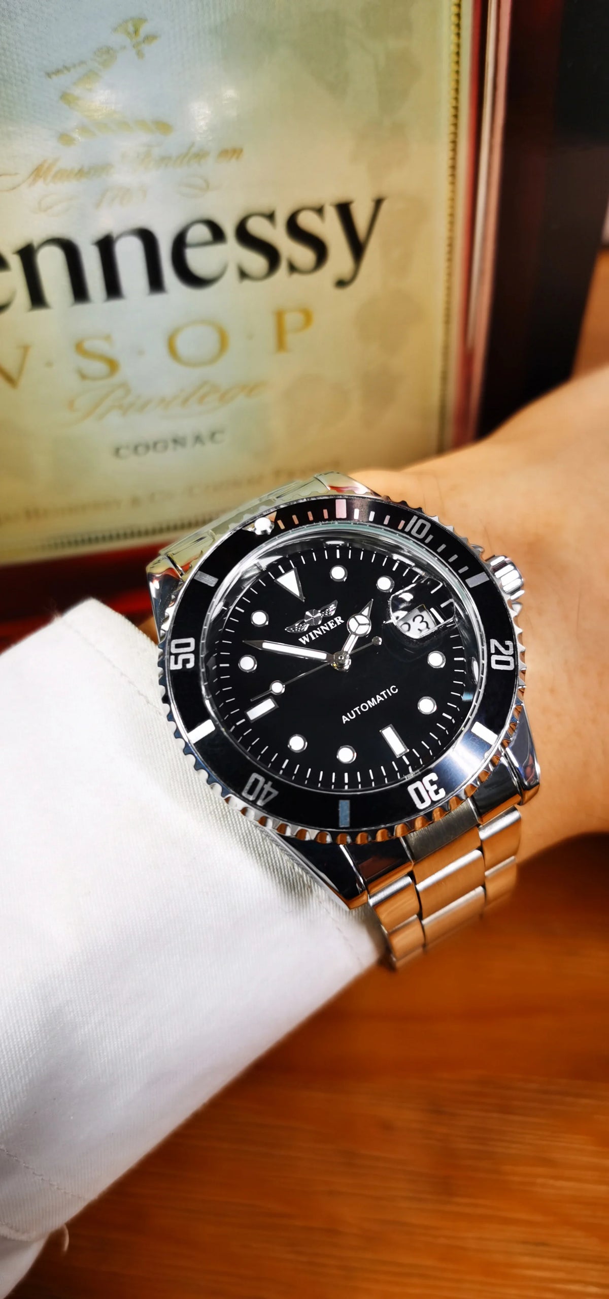 Classic mechanical watch for men – Luxury brand, business style, automatic movement, rotating bezel, luminescent dial, steel bracelet