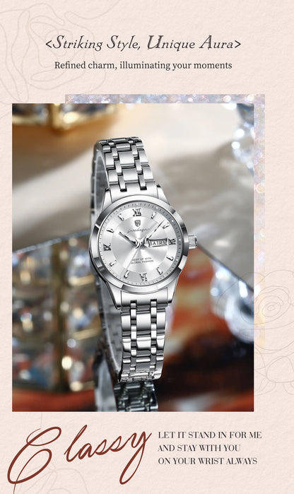 POEDAGAR Luxury Elegant Woman's Watches Luminous Waterproof Stainless Steel Ladies Wristwatch Quartz Week Date Women Watch Reloj