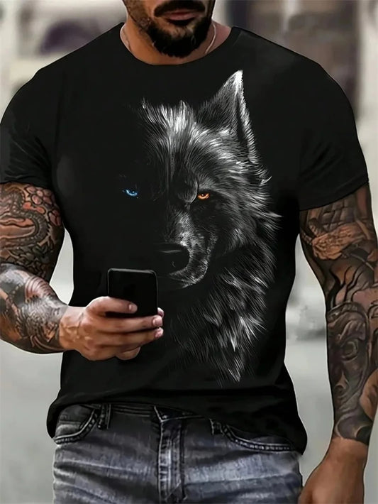 New Wolf Pattern Fitness T Shirt Summer Fashion 3D Printed Animal Graphic Short Sleeve Ready Stock Casual Oversized T-Shirt