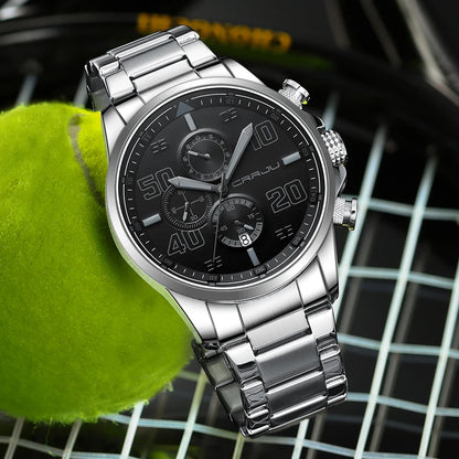 CRRJU men’s watch – Luxury chronograph, large dial, stainless steel, water-resistant, with date display